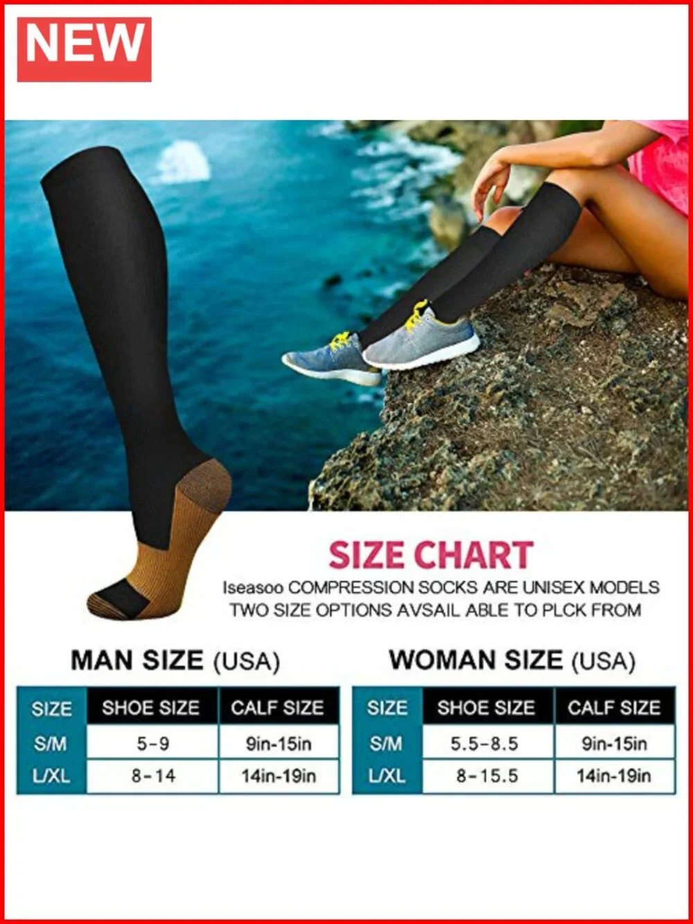 8 Pairs Copper Compression Socks 15-20 mmHg for Men & Women - Nurses Travel